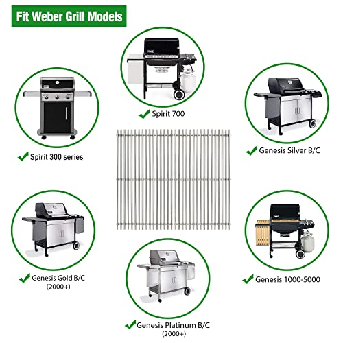 17.5" Stainless Steel 7639 Gas Grill Grates for Weber Spirit 300 Series (17.5"D x 23.8"W)