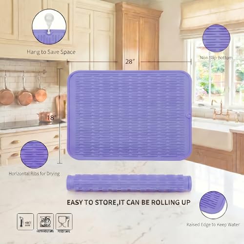 Silicone Dish Drying Mat for Multiple Usage (Light Purple / 28"L x 18"W)