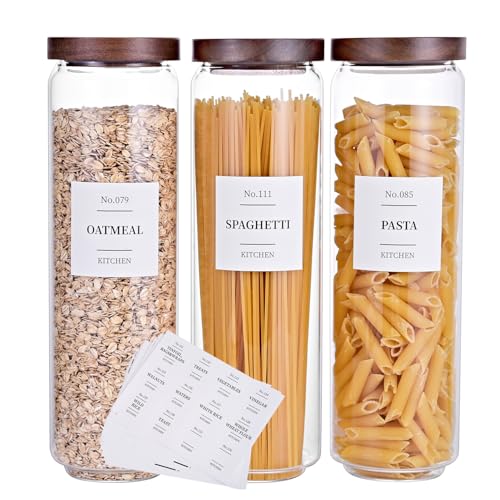 Glass Pantry Storage Jars with Acacia Airtight Lid (50OZ-3PCS)
