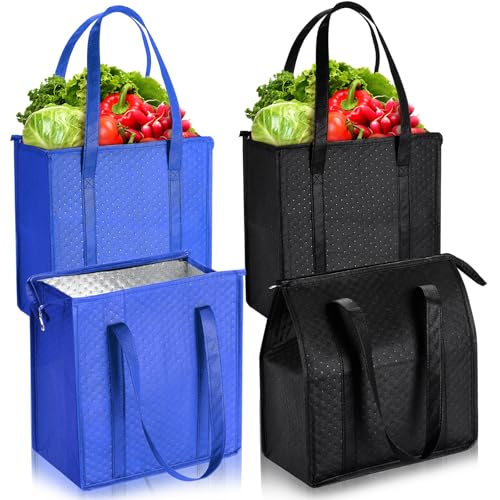 4 Pcs Insulated Grocery Bags Reusable (Royal Blue, Black)