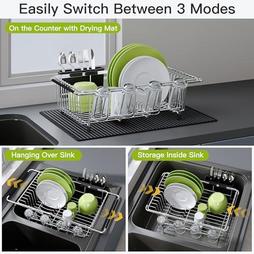 in Sink Dish Drying Rack with Mat (Silver / For 12"-30"w Sink, with Mat)