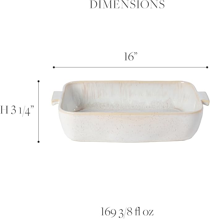 Casafina Ceramic 16" x 10.75" Rectangular Baker - Eivissa Collection, Sand Beige | Oven & Dishwasher Safe Bakeware | Food Safe Glazing | Restaurant Quality Dinnerware
