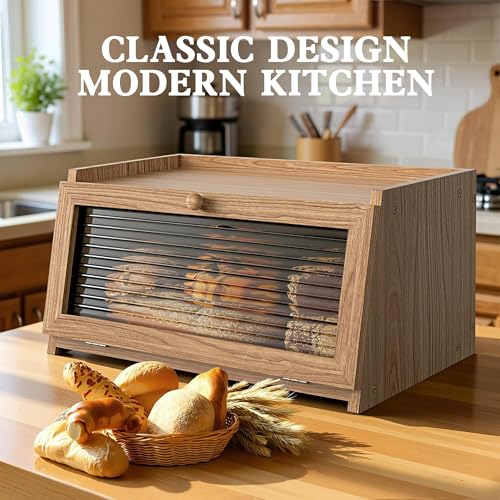 Bread Box for Kitchen Countertop (Wood Color / 1‑tier)