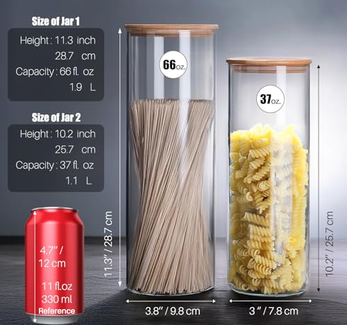 66 oz Glass Food Storage Jars with Airtight Lids (Round 4 Pack (66+37oz)x2)