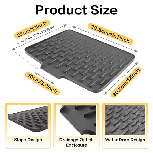 Silicone Dish Drying Mat for Kitchen Counter (A:Silk Gray / 15.7" x 13")