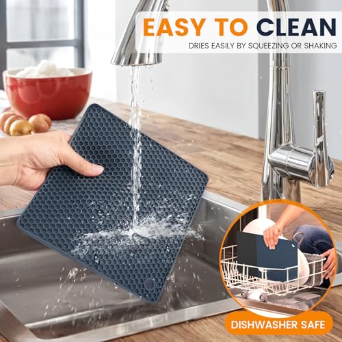 Silicone Trivet Mats 4 Heat Resistant Pot Holders Multipurpose Non (Black Hidden Blue)
