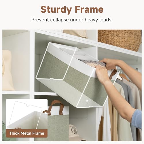 Fabric Storage Bins for Shelf (Green and White / 16 ½" L x 12" W x 10 ¼" H)