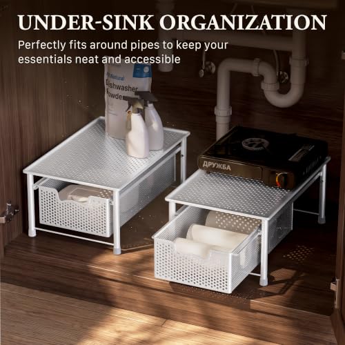 Stackable Cabinet Basket Drawer Organizer (1-Tier / White)