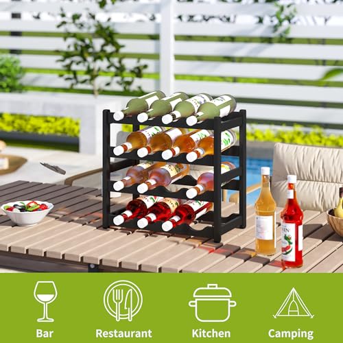 Bamboo Wine Rack Wine Storage Cabinet Shelf 16 Bottle Wine Racks Countertop Sturdy for Kitchen Dining Room Pantry (Black / 4 Tier)