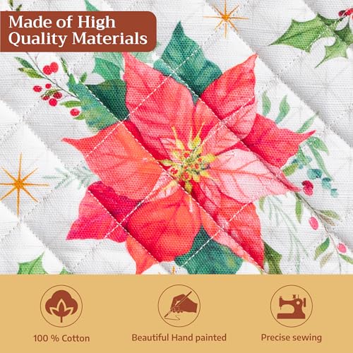 Pot Holders 100% Cotton Potholders (117 - Poinsettia Christmas / 8" x 8" (Pot Holder Pack of 1))