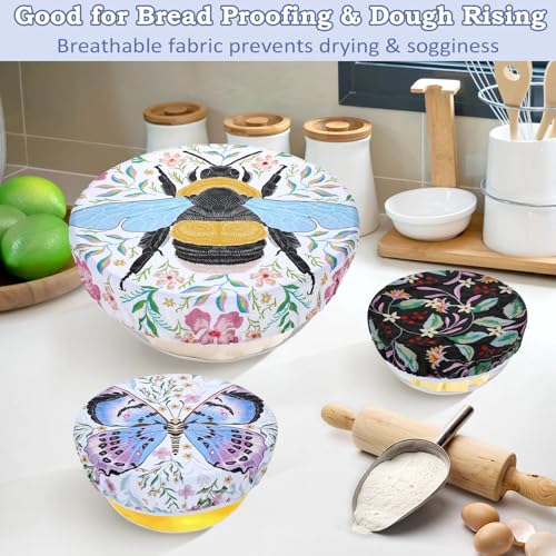 5Pcs Reusable Beeswax Elastic Bowl Covers for Bread Proofing and Food Cover (Honeybee)