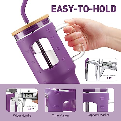 Glass Tumbler with Straw and Lid (Dark Purple / 40 Ounces)