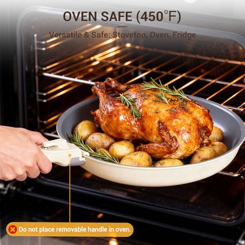 18 Piece Ceramic Pots and Pans Set Non Stick (Cream White)
