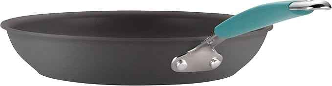 Rachael Ray Cucina Hard Anodized Nonstick Cookware Pots and Pans Set, 12 Piece, Gray with Blue Handles