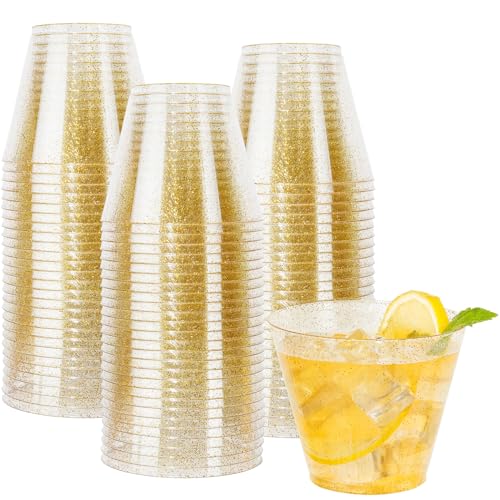 100 Pcs Gold Plastic Cups (Glitter-9oz-100)