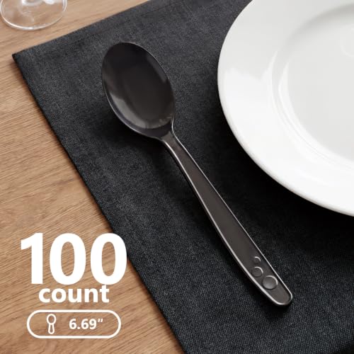 100 Count Black Plastic Spoons Heavy Duty (Black)