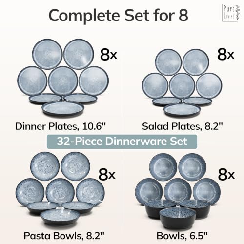 32 Piece Stoneware Dinnerware Set for 8 (Dark / Smoke Blue / Set for 8 (32pcs))