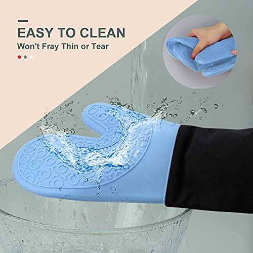 Silicone Oven Mitts (Sky Blue & Black / 14.6in Oven Mitts)