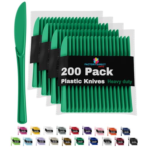 Emerald Green Plastic Knives 200 Pcs Green Knives Disposable Utensils Heavy Duty Plastic Cutlery Set Disposable Cutlery Sets Flatware Sets Silverware Set Party Supplies & Party Tableware (Emerald Green / Knives)