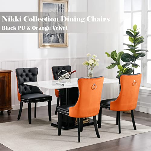 Orange Velvet and Black PU Upholstered Dining Chairs Set of 6 (Black 4)