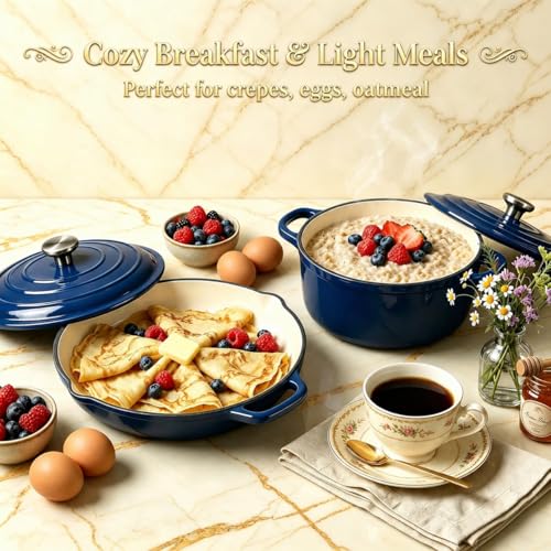 5 Piece Navy Blue Enameled Cast Iron Cookware Set (Navy Blue B)
