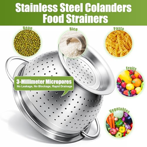 Stainless Steel Colander Set with Handles & Self (3 Sizes Colander Set with Handles & Self-Draining Base)