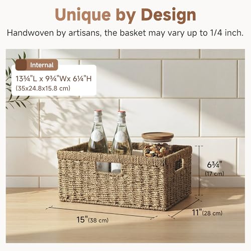 Wicker Storage Baskets for Shelves (Natural (Seagrass) / 15"L x 11"W x 6¾"H)