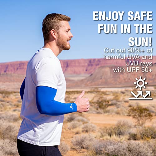 Cooling Arm Sleeves for Men & Women (2 Pairs: 1 Pair White + 1 Pair Dark Blue / One Size)