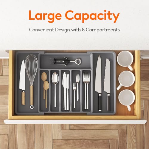Extra Large Silverware Drawer Organizer (Dark Gray / XL (13-22''W x 15''D))