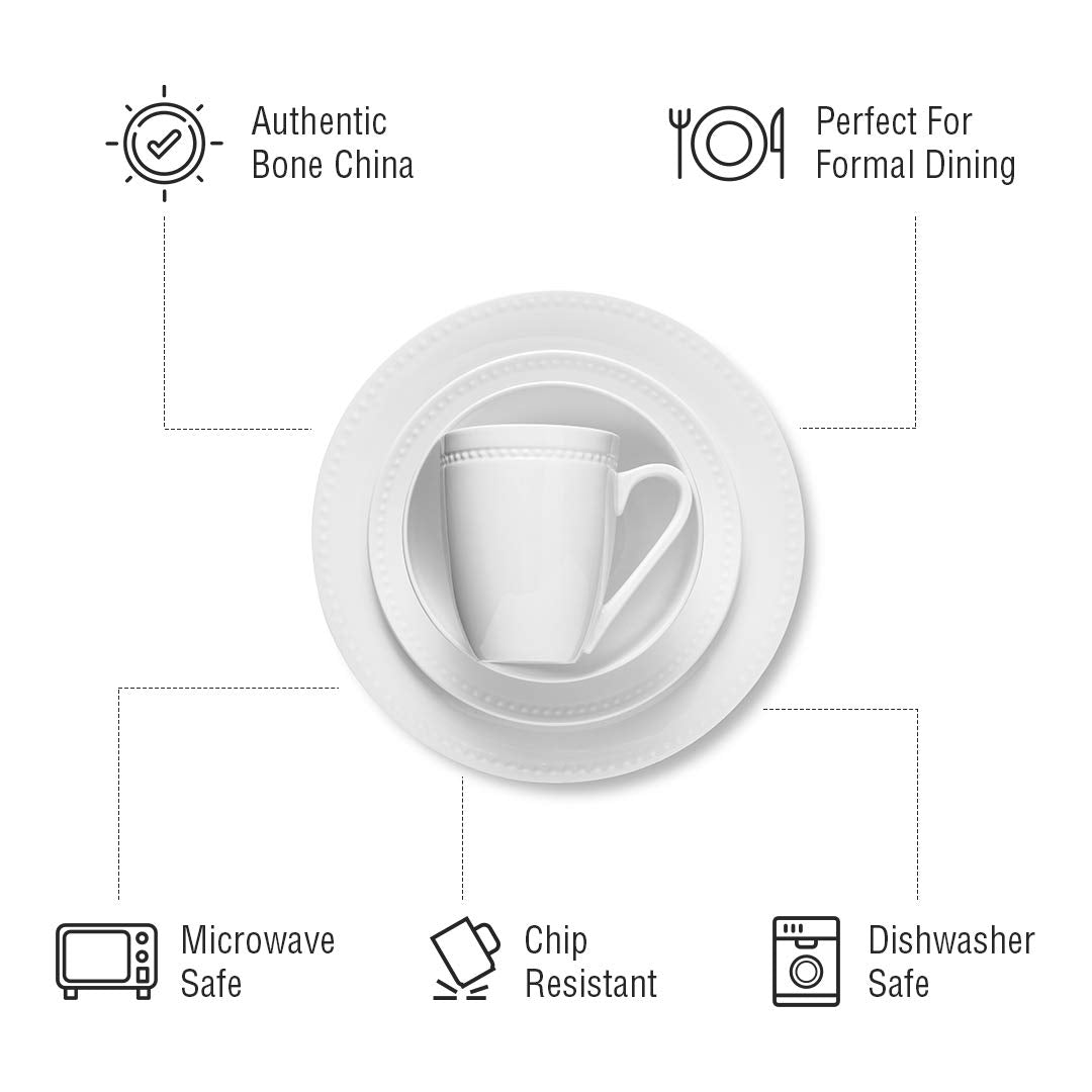 Ava Bone China Formal Dinnerware Set (Pinpoint - White / 16 Piece Service for 4)