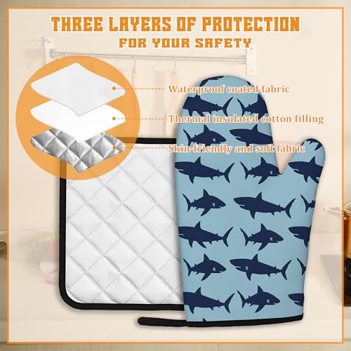 Blue Shark Oven Mitts and Pot Holders (4 Count)