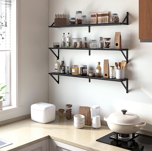 Floating Shelves for Wall (Black / 31.5"W x 5.9"D x 5.4"H,Set of 3)