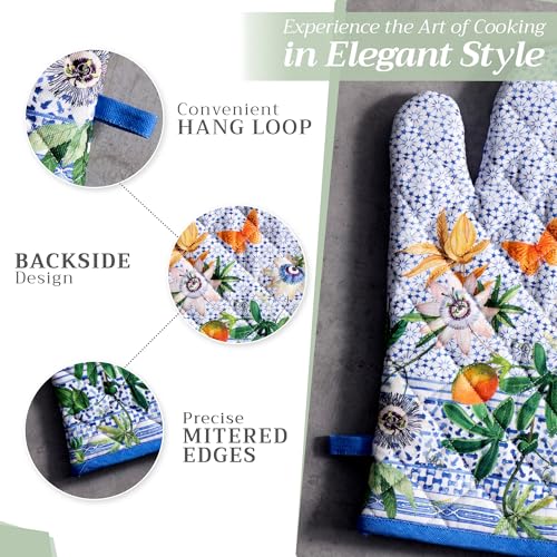 Maison d'Hermine Oven Gloves 100% Cotton Oven Mitt (087 - Passiflora / 7.5" x 13" (Oven Mitt))