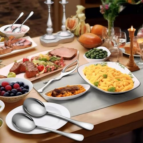 Stainless Steel Serving Spoons Set (8 Pieces (Large Only) / Silver)