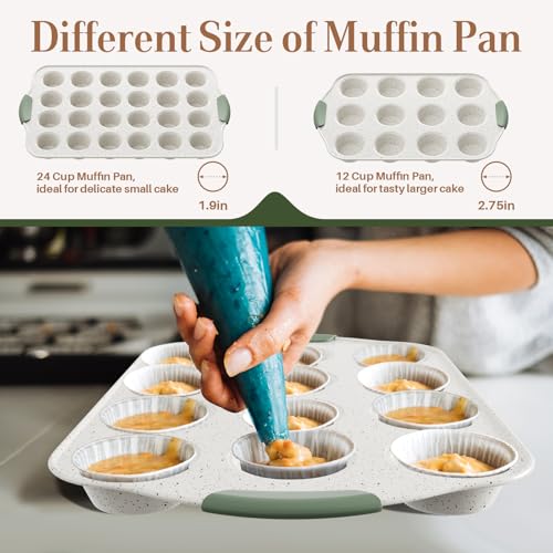 11-Piece Non-Toxic Baking Set, Stackable Nonstick Cookware, White&Green