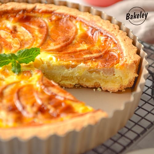 8-Inch Non-Stick Round Tart Pan with Removable Loose Bottom, Quiche Pan for Oven Baking (Champagne Gold) (8" Round (Champagne Gold))