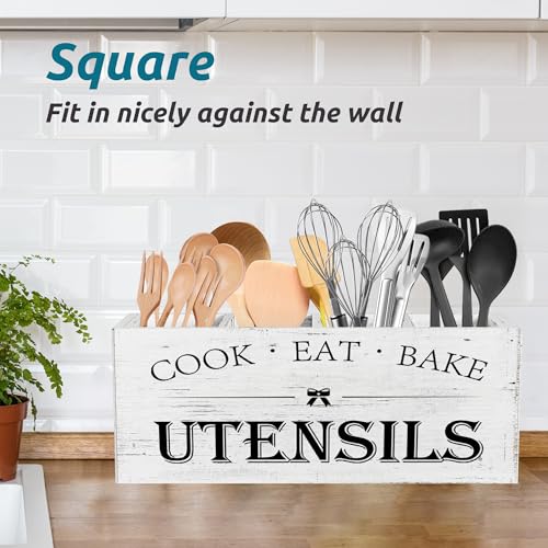 Extra Large Utensil Holder Countertop for Kitchen Counter (White Grain)