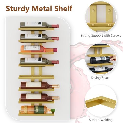 2 Set 8 Tier Wall Mount Wine Rack (2 Pack (16 Bottles) / Gold)