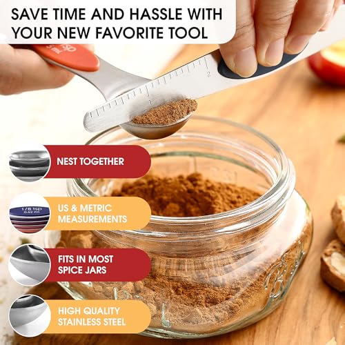 Stainless Steel 8 Magnetic Measuring Spoons (Mountain Sunrise / 1-Pack)