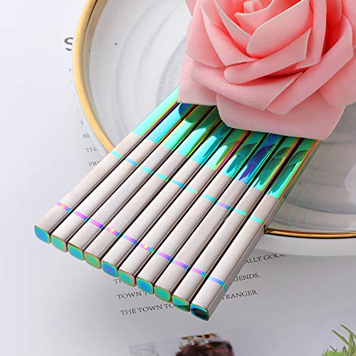 5 Pair Stainless Steel Metal Reusable Rainbow Chinese Square Chopsticks (nice rainbow)