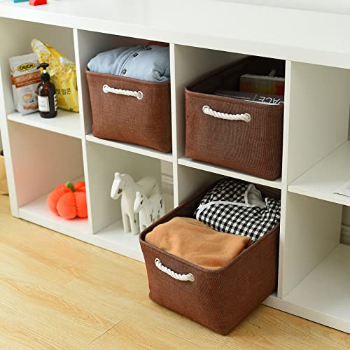 Decorative Basket Rectangular Fabric Storage Bin Organizer Basket with Handles for Clothes Storage (Brown / 3PCS/Large - 15.7Lx11.8Wx8.3H)