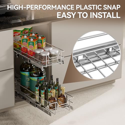 2 Tier Pull Out Cabinet Organizer 15" W X 17" D (2 Tier - Chrome-Plated / 15" W X 17" D)
