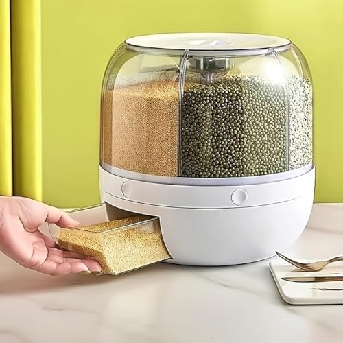 Rotating Grain Storage Bin 6 Grids Rice Container One (Large)