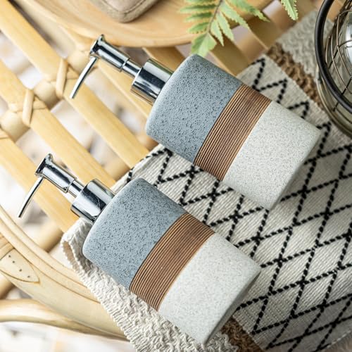 Ceramic Soap Dispenser Set of 2 (Gray and White / 2xSoap Dispenser Set with Tray)