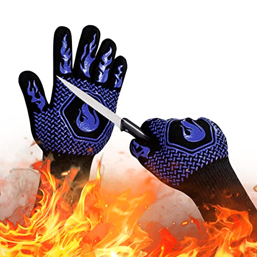BBQ Gloves 1472F Heat Resistant Non (Blue)