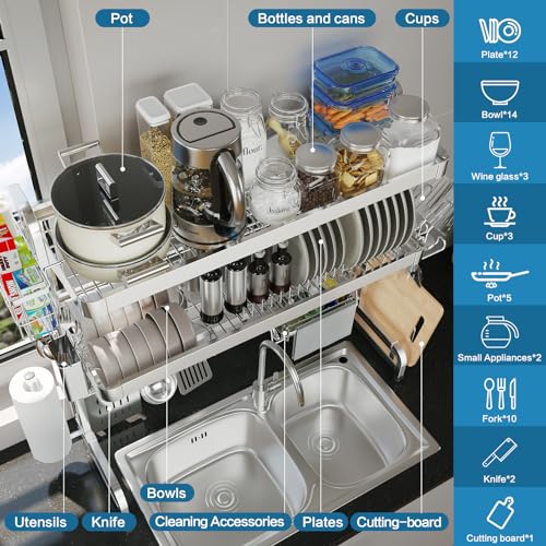 Over The Sink Dish Drying Rack (Silver / 3 Tier Style B)