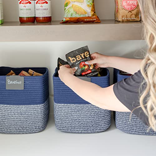 Storage Cubes 11 Inch Cotton Rope Woven Baskets for Organizing (Dark Blue & Mixed Dark Blue)