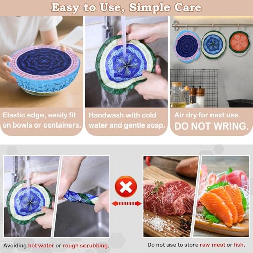 5Pcs Reusable Beeswax Elastic Bowl Covers for Bread Proofing and Food Cover (Colorful Concentric Circle)