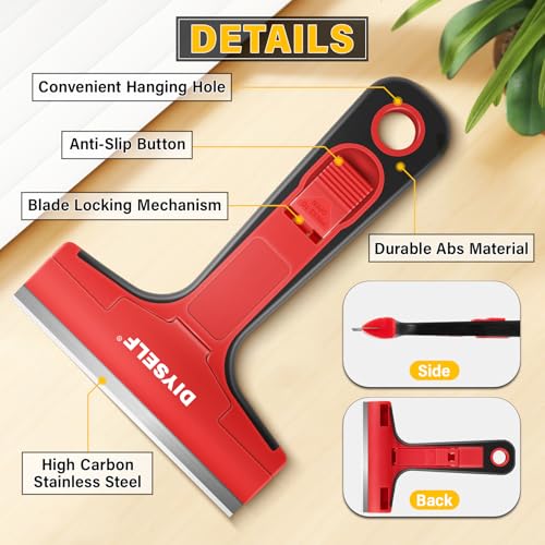 Razor Blade Scraper with 10 PCS 4" Blades (10PCS Metal Blades / Red)