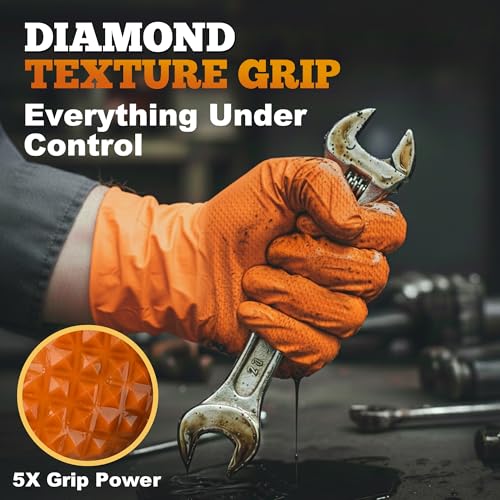 Heavy Duty Industrial Orange Nitrile Gloves (01 8mil (50ct) / Small)